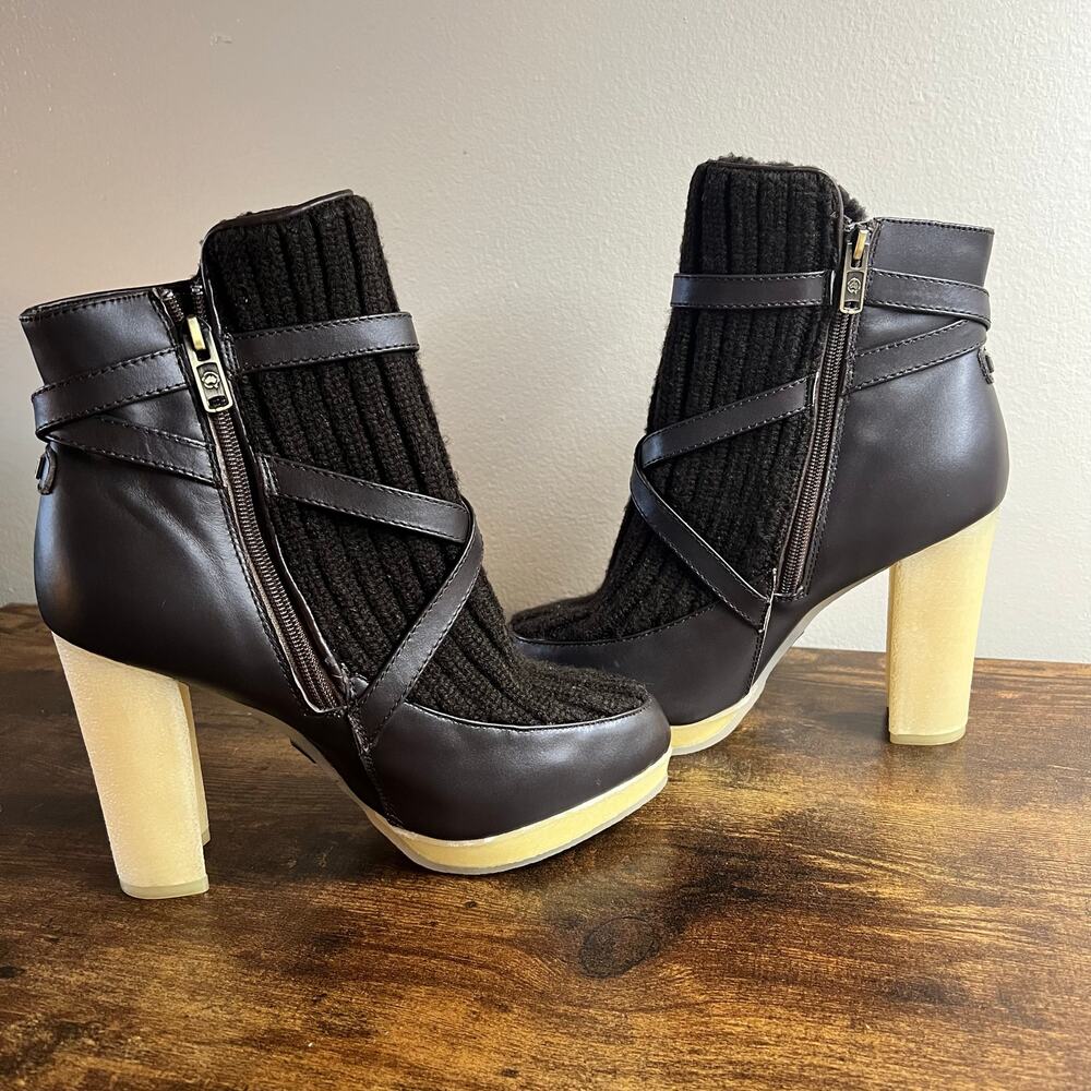 Australia Luxe Collective Mercy Knit Boots 9 Wool Shearling Leather Buckle Block - Picture 7 of 11